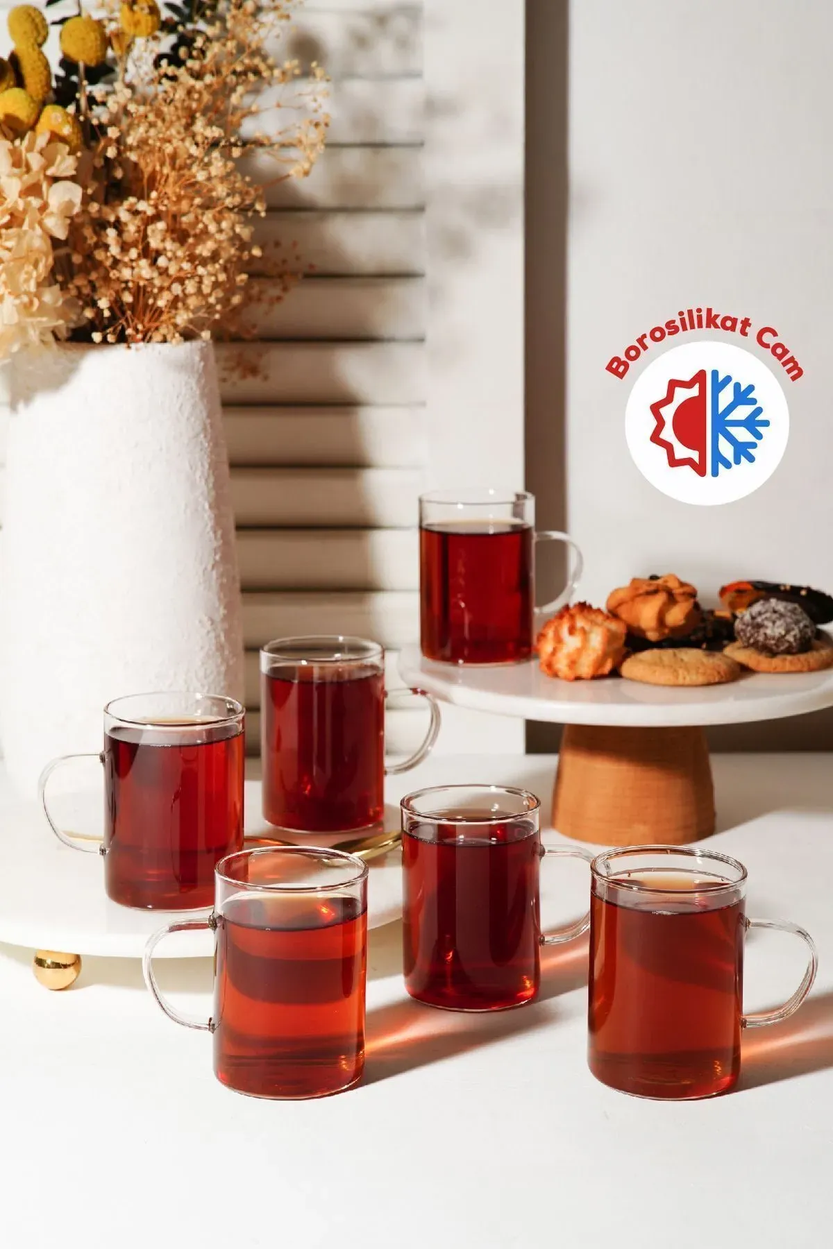 Tosyalı 6'lı Isıya Dayanıklı Borosilikat Cam Kupa Bardak