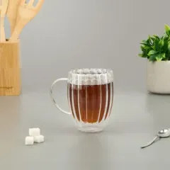 Azurra  Çift Cidarlı Çizgili Bardak - Şeffaf - 350 ml