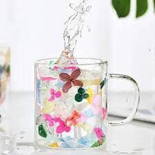 Kuru Çiçekli, Isıya Dayanıklı, 380ml/12.8oz Çift Cidarlı Kupa Bardak