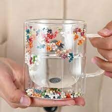 Kuru Çiçekli, Isıya Dayanıklı, 380ml/12.8oz Çift Cidarlı Kupa Bardak