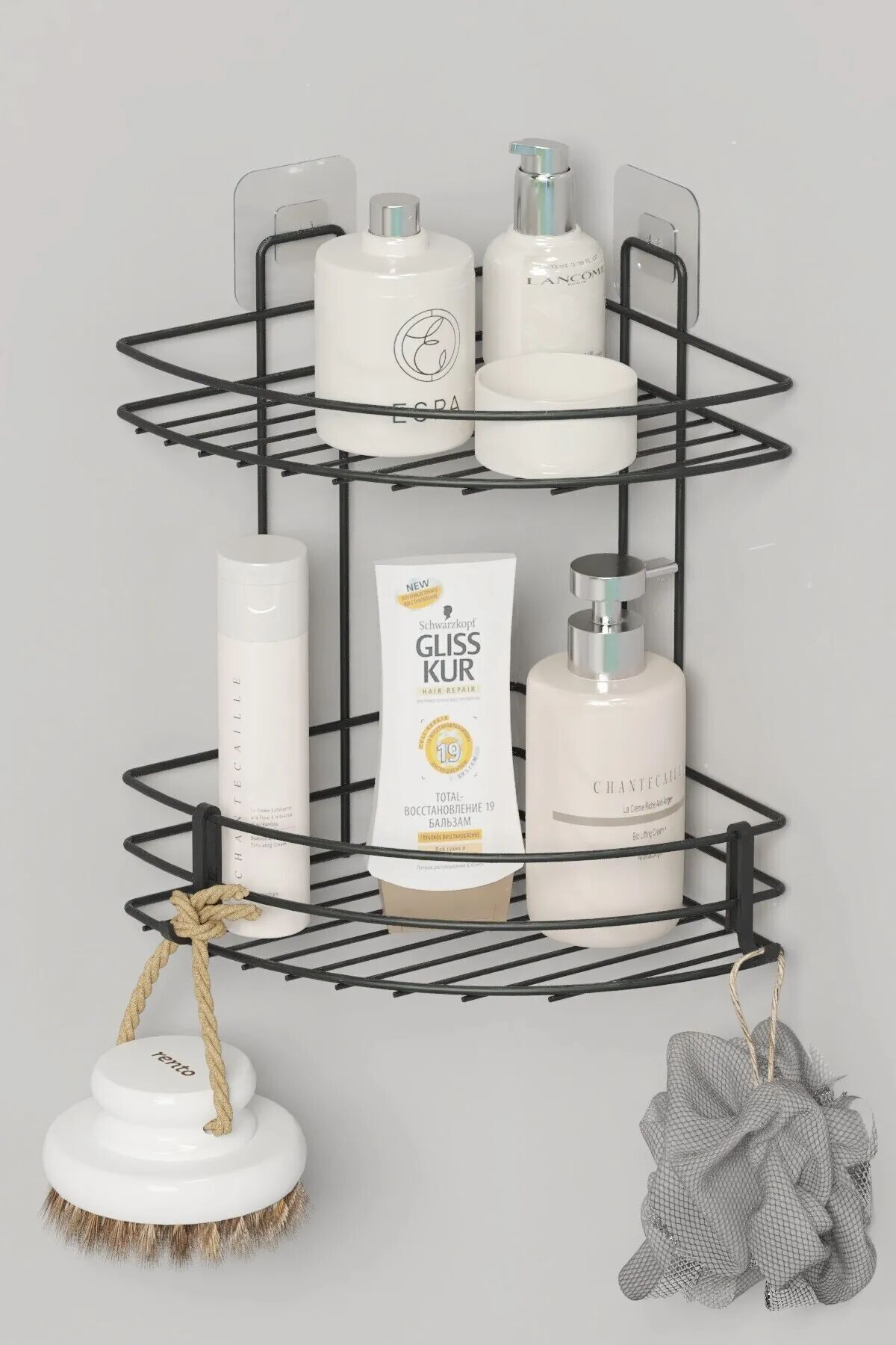 Banyo Köşe Rafı Yapışkanlı 2 Katlı