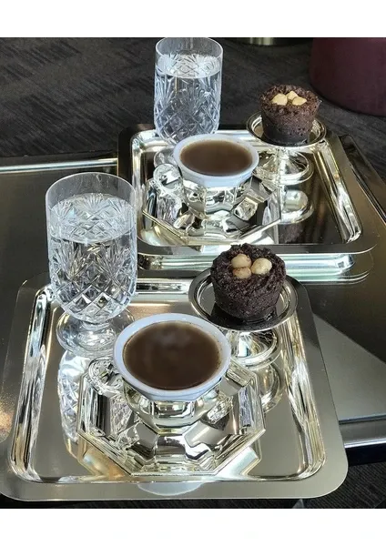 Çelik Kare Kahve Sunum Tepsisi 6'lı