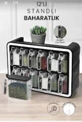 Baroness 12'li Standlı Kendinden Yapışkanlı Kaşıklı Kapaklı Baharatlık Takımı