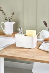 Barones 2 bölmeli Pompalı Tezgah Üstü Banyo Mutfak Sıvı Sabunluk Süngerlik.