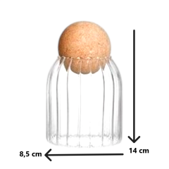 Tosyalı 4'lü Top Mantar Kapaklı Çizgili Cam Kavanoz Ve Baharatlık Seti