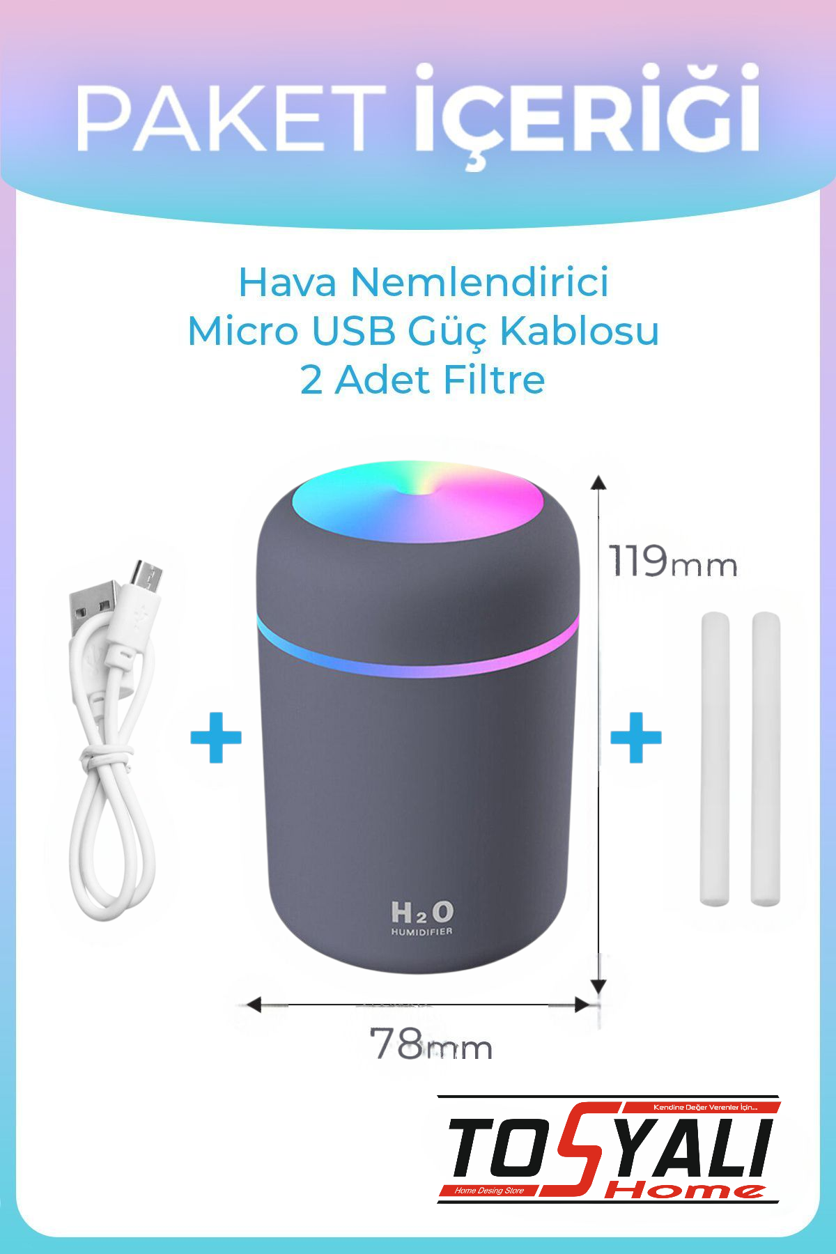 Ultrasonik Hava Nemlendirici Buhar Makinesi Ve Aroma Difüzörü Led Işıklı 300ml Hava Oda Araç