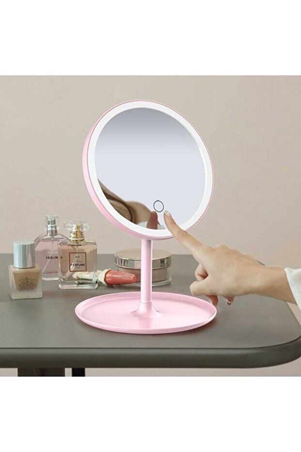 BAYSA Ledli Dokunmatik Makyaj Aynası Pudra Pembe