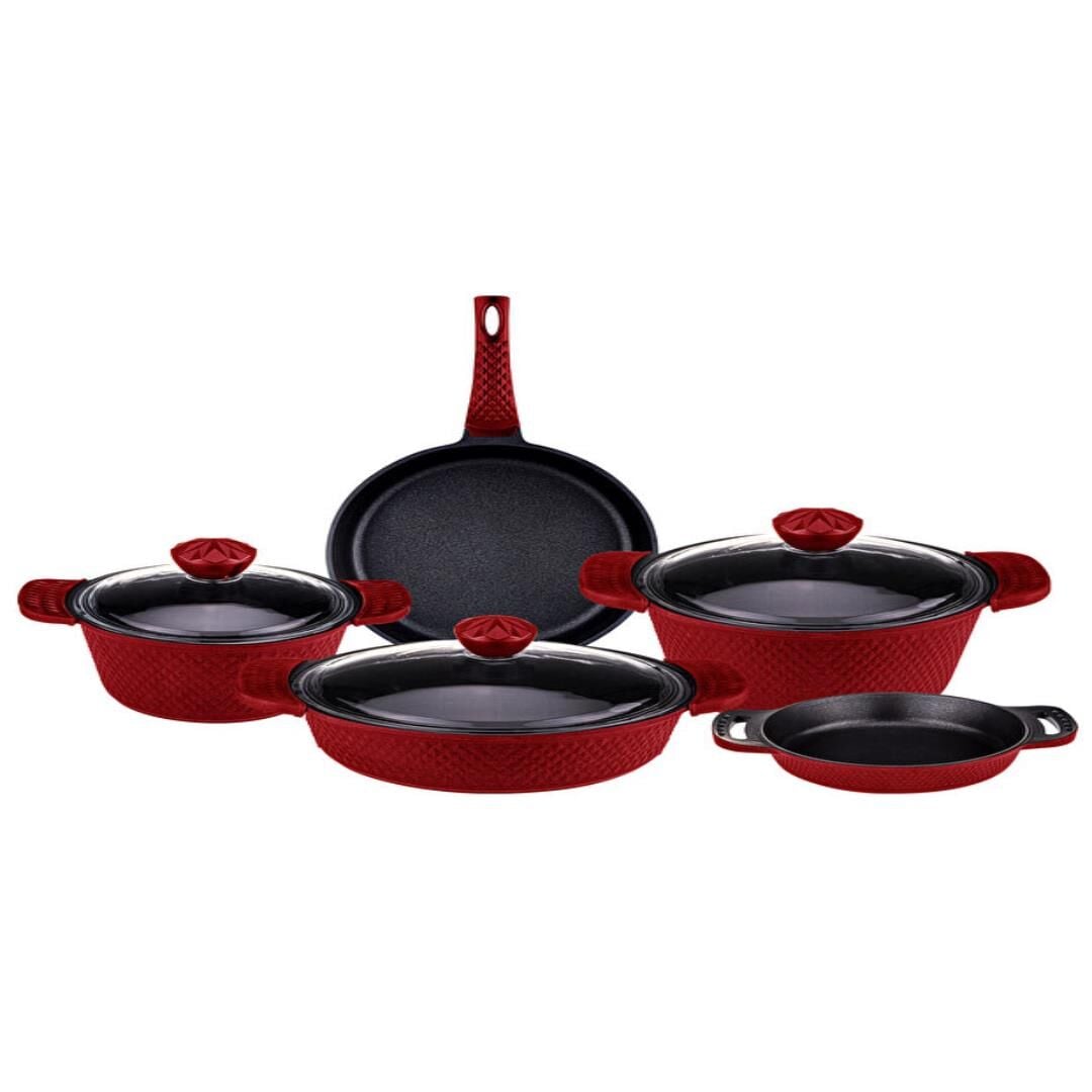 Bambum Giza - 8 Parça Granit Tencere Seti Kırmızı